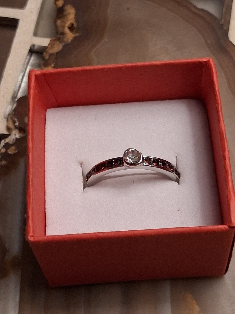 Vintage Silver Ring with Clear Center and Red Accent Stones
